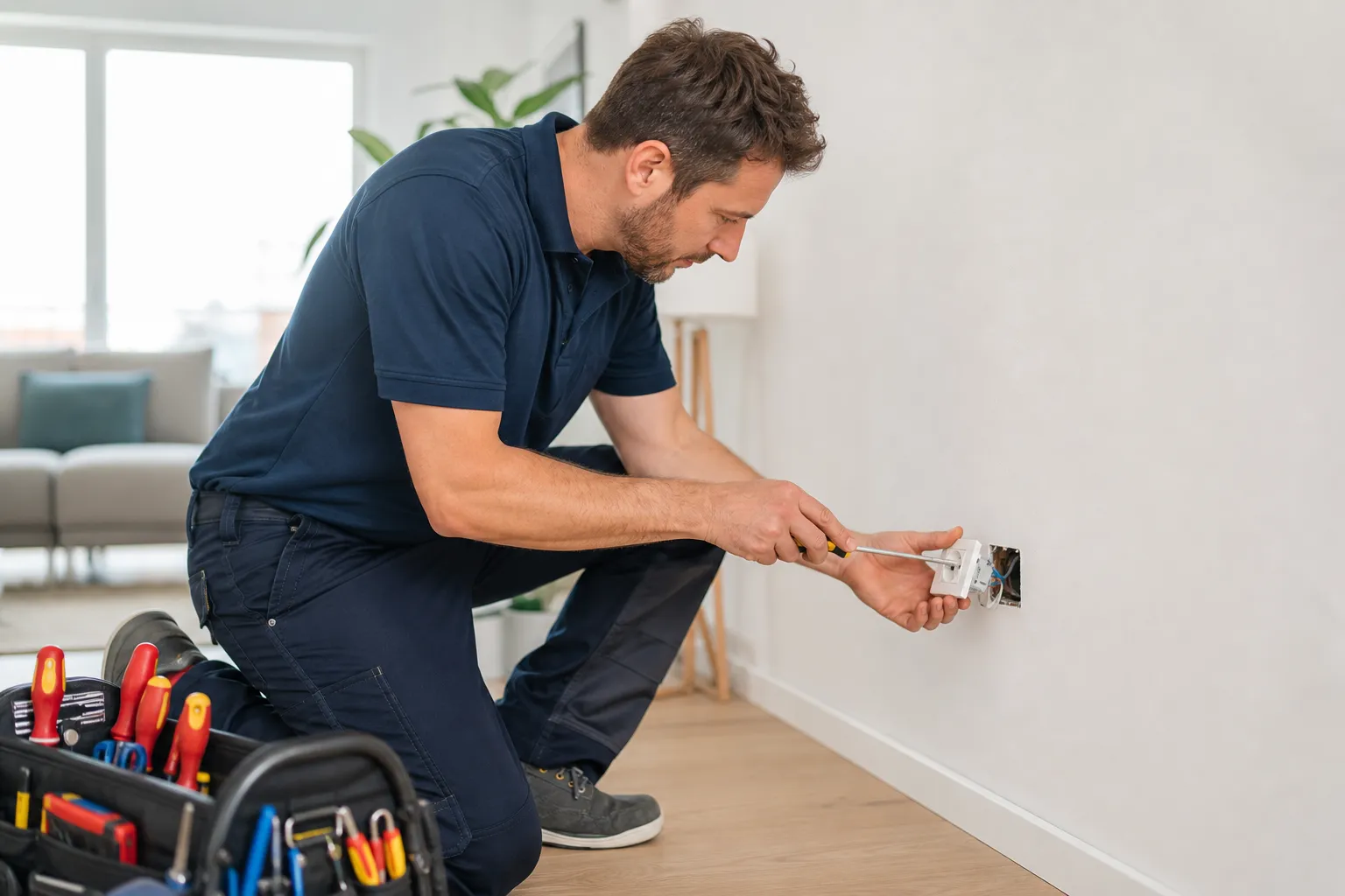 Elektriker bei Kleinreparatur im Haushalt