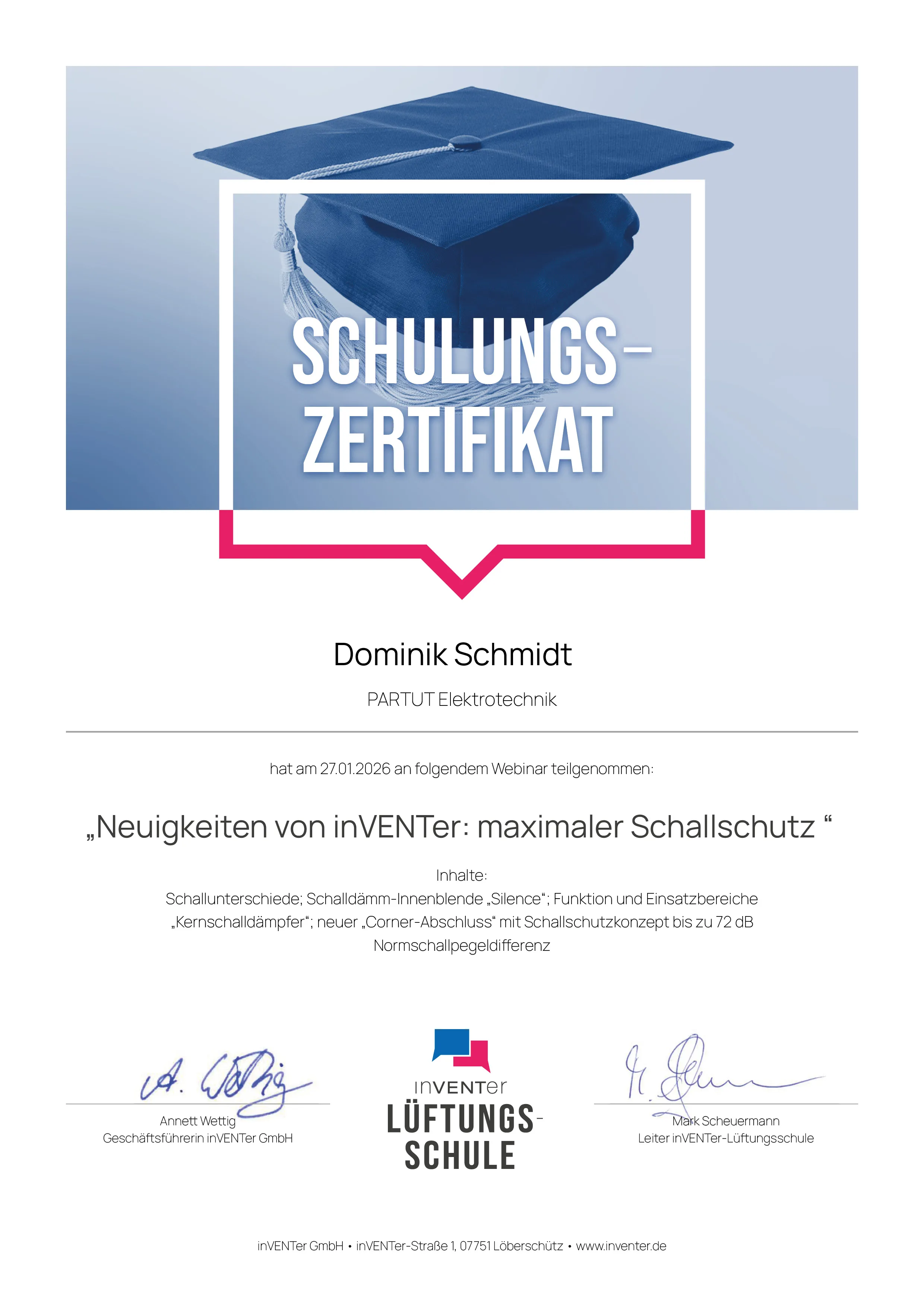 Zertifikat Webinar Neuigkeiten von inVENTer – S&M Partner
