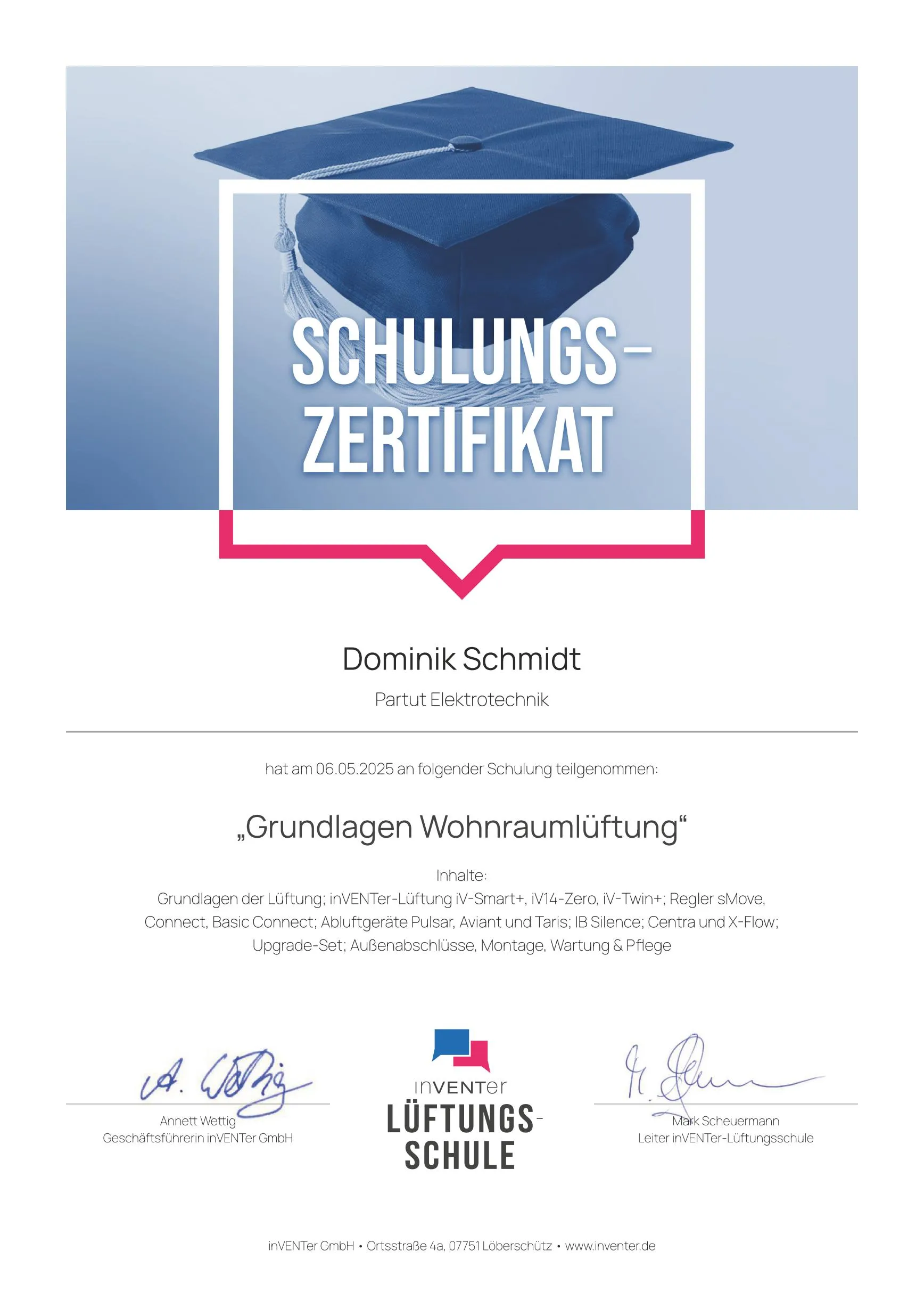 Zertifikat Schulung Wartung und Pflege – inVENTer