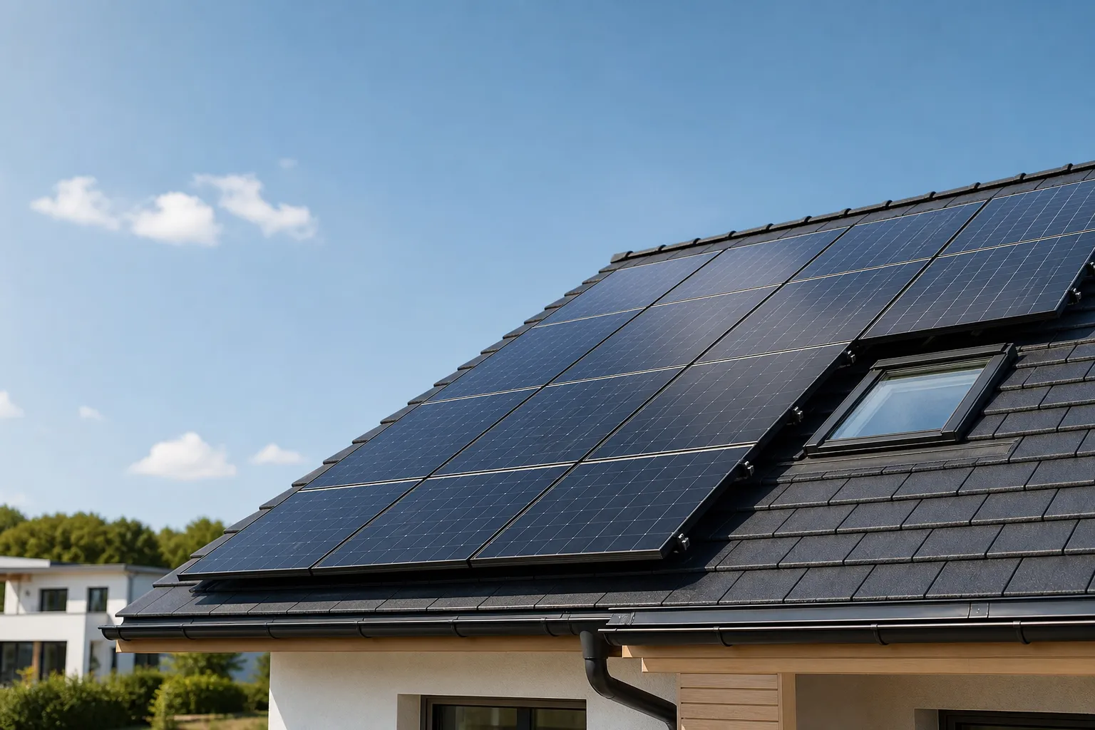 Photovoltaikanlage auf Hausdach mit Solarpanelen